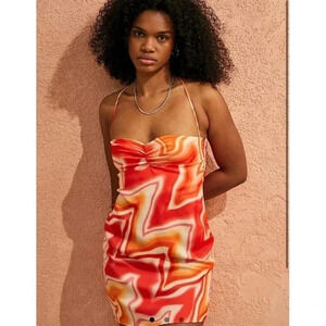 NWT Fiorucci Desert Heat Slip Mini Dress Red Orange Halter